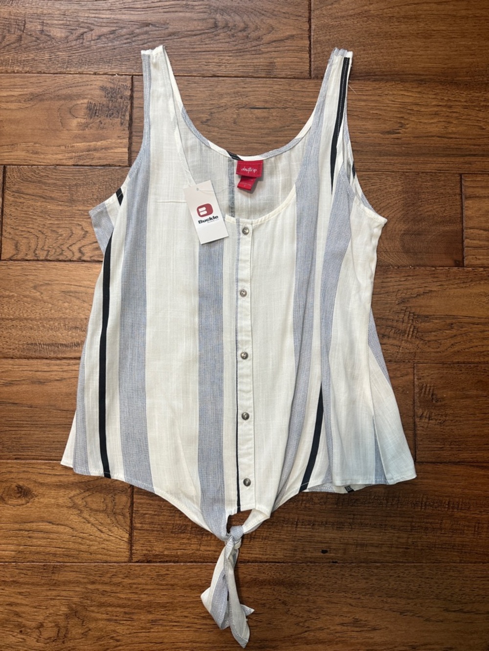 Daytrip Blue and White Vertical Stripe Tie-Front Camisole